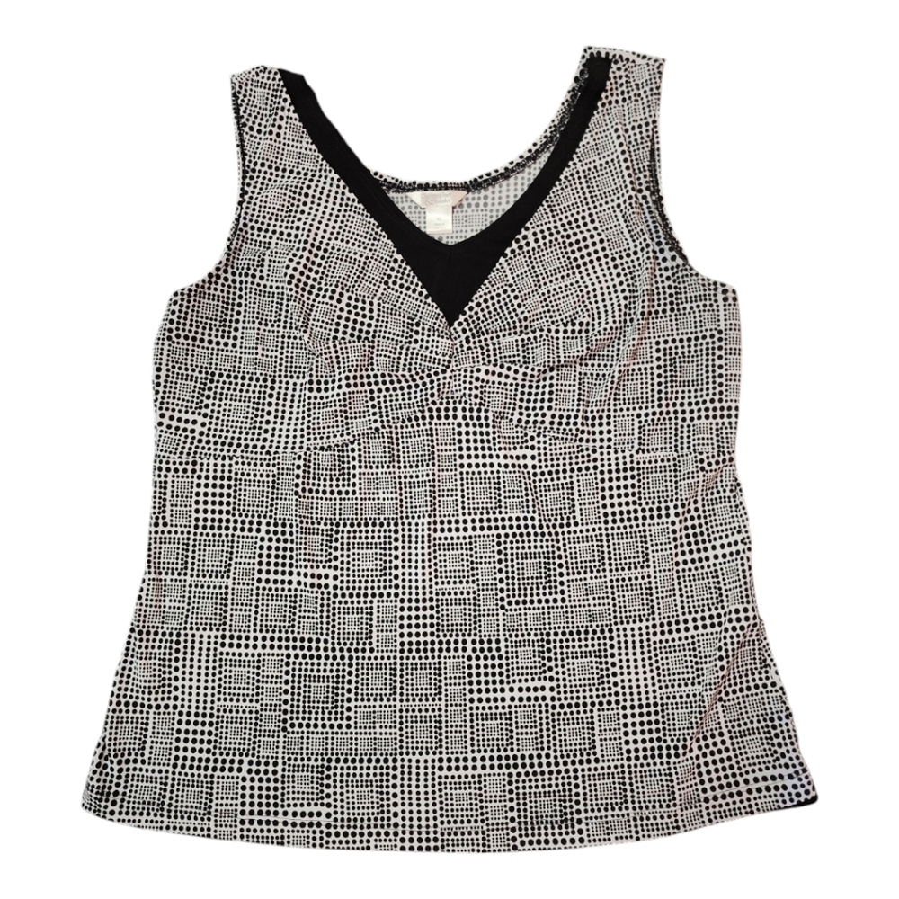 Christopher & Banks Geometric Dot Tank Top XL Black White Stretch Sleeveless